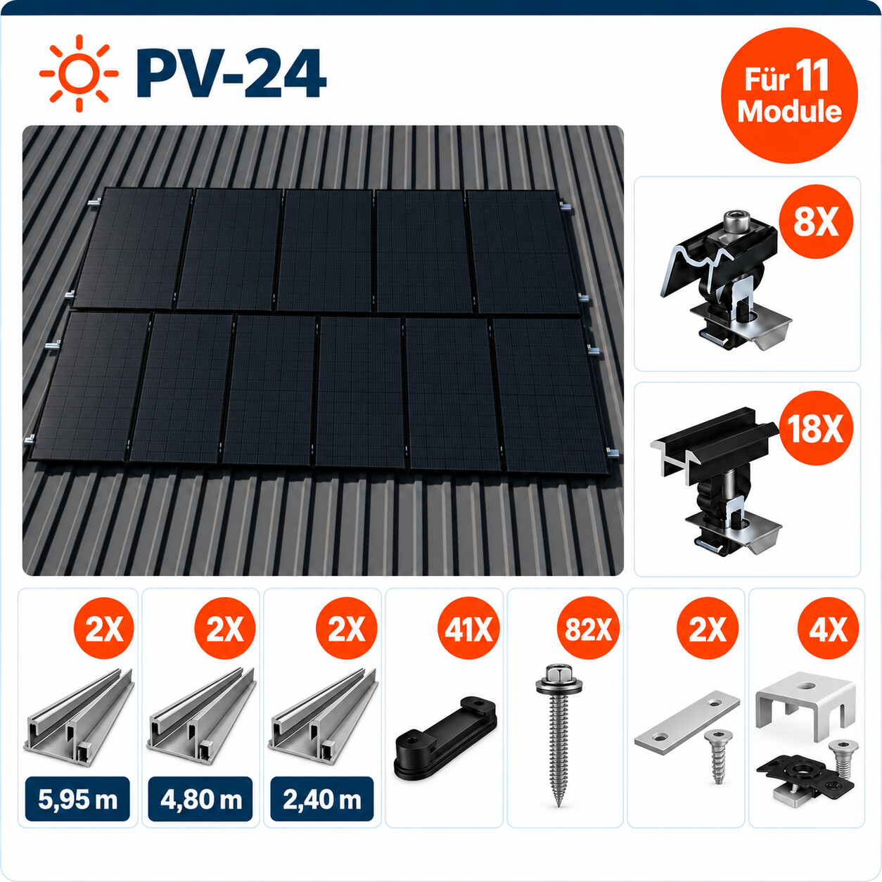 K2 Systems Trapezblech Montageset Für 11 Module K2 Systems Trapezblech Montageset Für 11 Module
