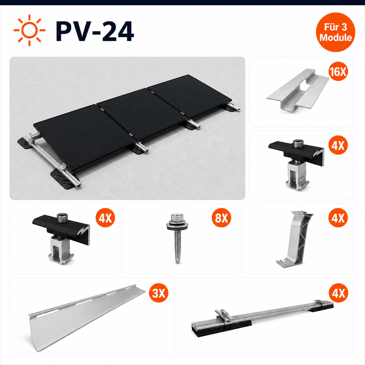 Montageset Flachdach Für 3 Module Montageset Flachdach Für 3 Module