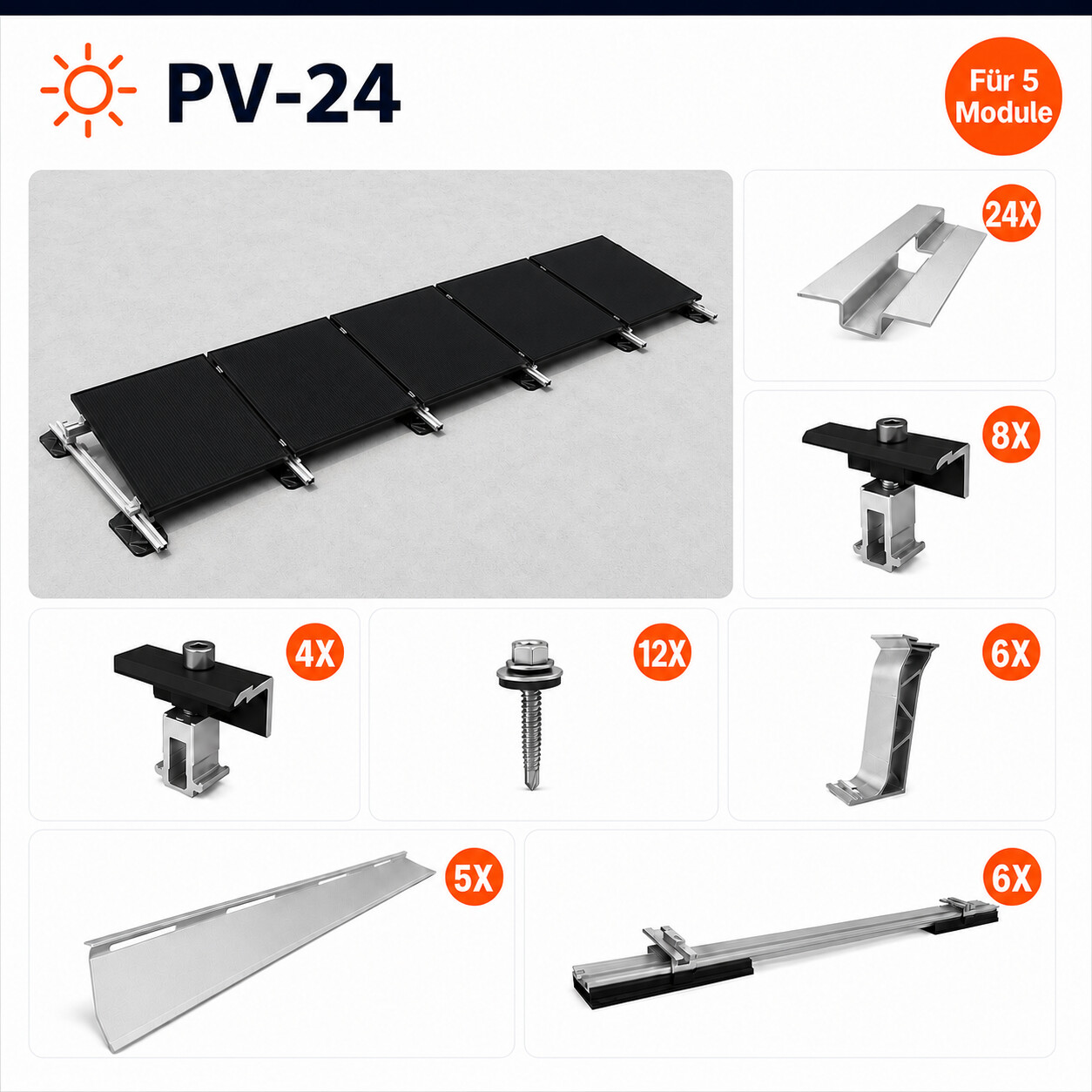 Montageset Flachdach Für 5 Module Montageset Flachdach Für 5 Module