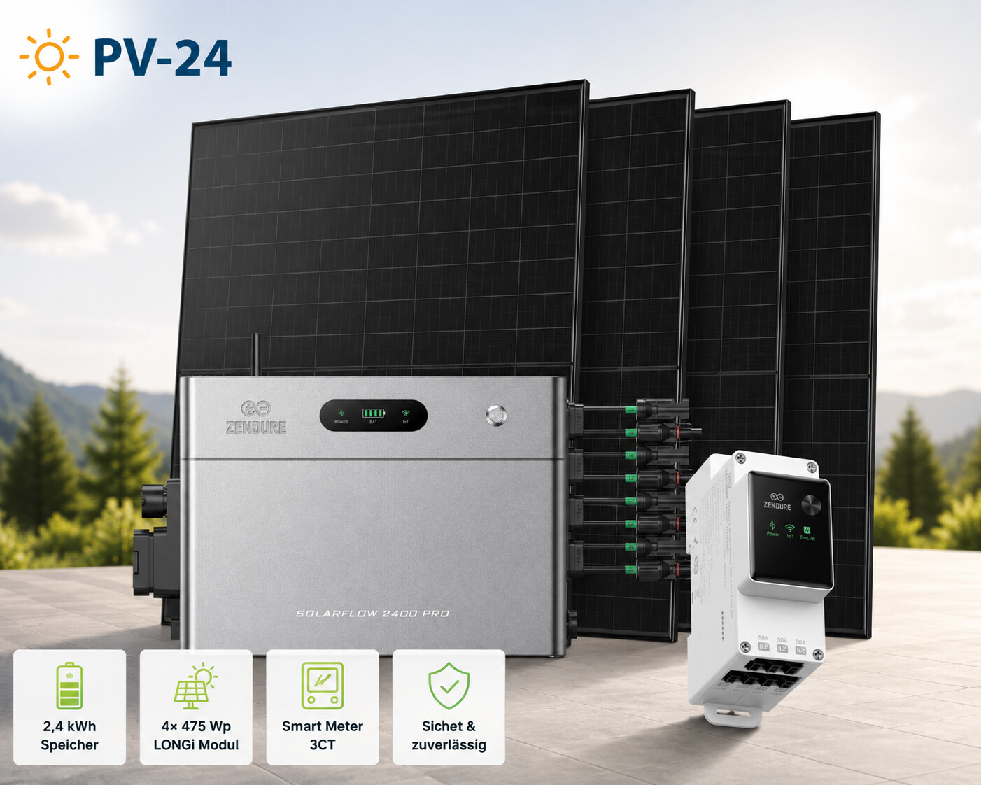 Zendure Solarflow 2400 Pro Mit 4x Pv Module Full Black + Zendure Smart Meter 3ct Zendure Solarflow 2400 Pro Mit 4x Pv Module Full Black + Zendure Smart Meter 3ct